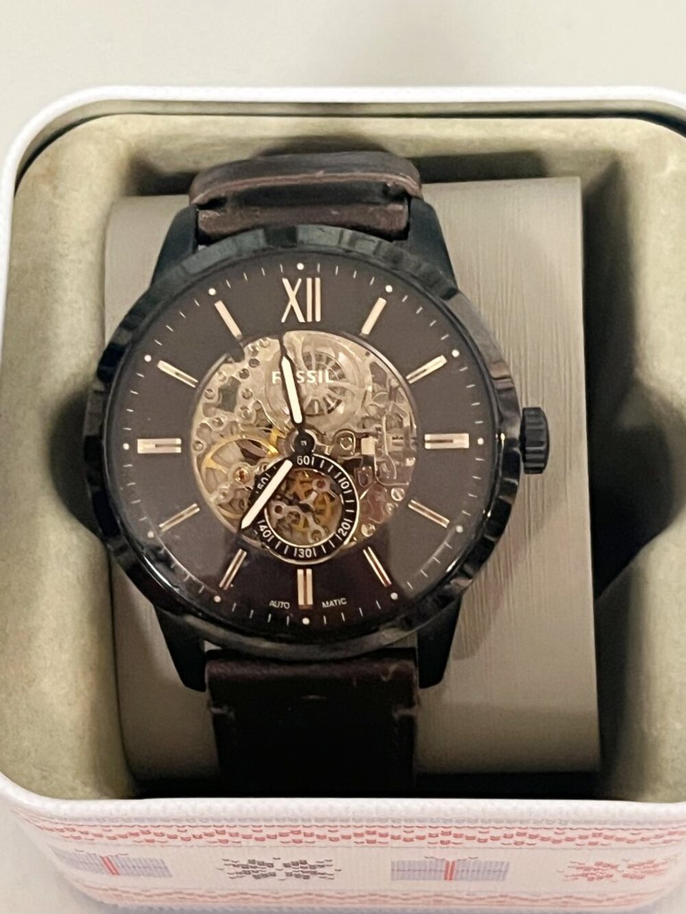 Fossil Men's Townsman ME3155 Automatic Watch, Skeleton Dial, Black Steel Case
